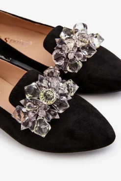 Hot Boto Damskie Mokasyny Z Ozdobami Na Płaskim Obcasie Czarne Sloane