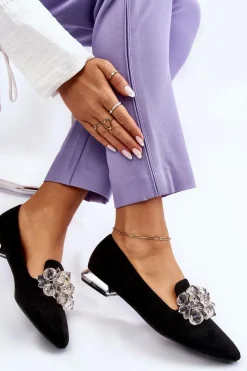 Hot Boto Damskie Mokasyny Z Ozdobami Na Płaskim Obcasie Czarne Sloane