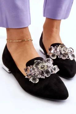 Hot Boto Damskie Mokasyny Z Ozdobami Na Płaskim Obcasie Czarne Sloane