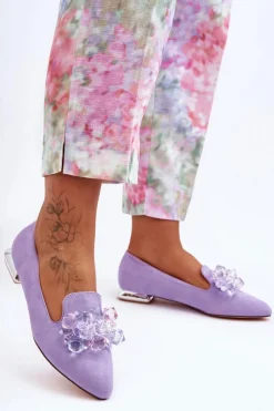 Best Boto Damskie Mokasyny Z Ozdobami Na Płaskim Obcasie Fioletowe Sloane
