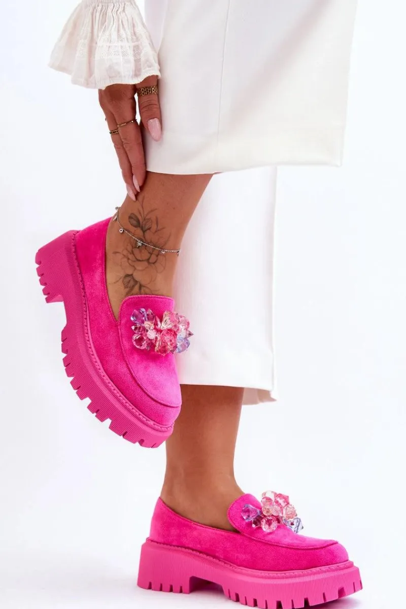 Outlet Damskie Mokasyny Z Ozdobnymi Kryształami Różowe Avril Damskie Mokasyny Damskie Skórzane|Mokasyny Na Platformie