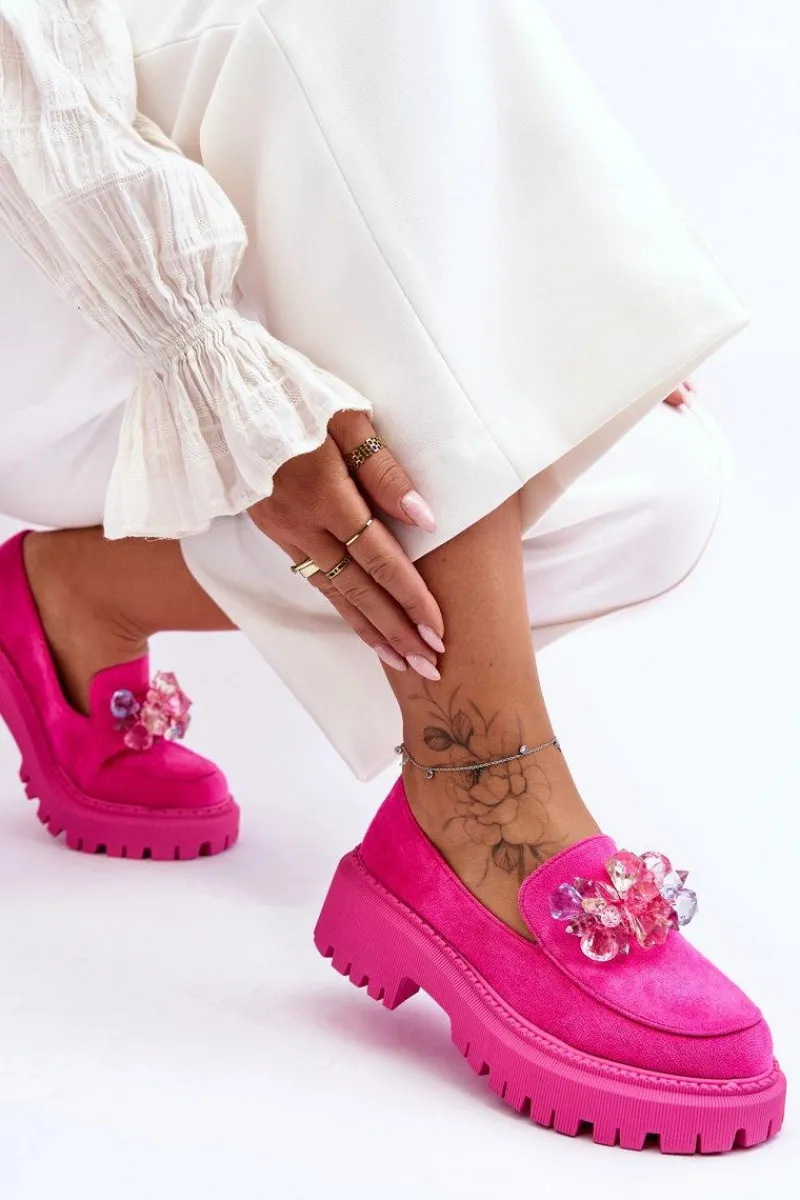 Outlet Damskie Mokasyny Z Ozdobnymi Kryształami Różowe Avril Damskie Mokasyny Damskie Skórzane|Mokasyny Na Platformie