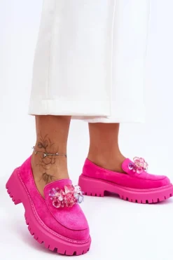 Outlet Damskie Mokasyny Z Ozdobnymi Kryształami Różowe Avril Damskie Mokasyny Damskie Skórzane|Mokasyny Na Platformie