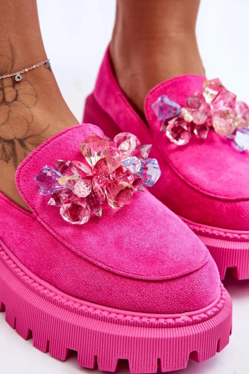 Outlet Damskie Mokasyny Z Ozdobnymi Kryształami Różowe Avril Damskie Mokasyny Damskie Skórzane|Mokasyny Na Platformie