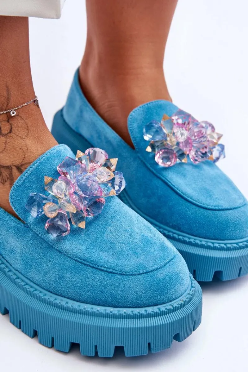 Mokasyny Damskie Skórzane|Mokasyny Na Platformie>Boto Damskie Mokasyny Z Ozdobnymi Kryształami Niebieskie Avril