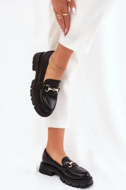 Online Damskie Mokasyny Ze Złotym Detalem Eko Skórzane Czarne Gemitha Damskie Mokasyny Płaskie|Mokasyny Damskie Skórzane