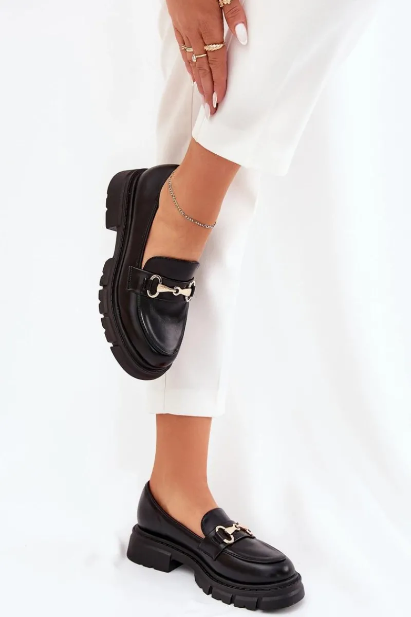 Online Damskie Mokasyny Ze Złotym Detalem Eko Skórzane Czarne Gemitha Damskie Mokasyny Płaskie|Mokasyny Damskie Skórzane