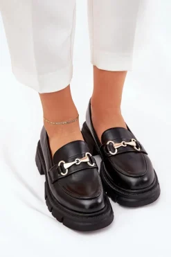 Online Damskie Mokasyny Ze Złotym Detalem Eko Skórzane Czarne Gemitha Damskie Mokasyny Płaskie|Mokasyny Damskie Skórzane