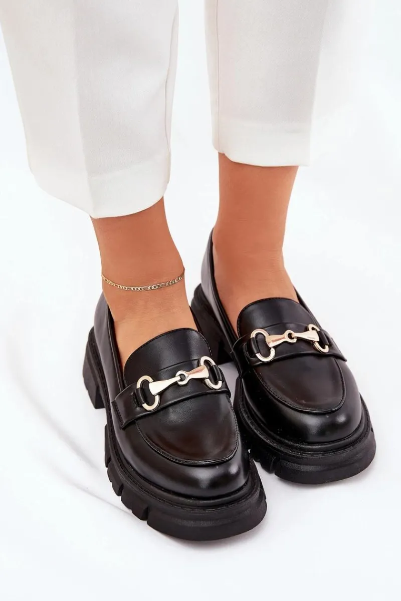 Online Damskie Mokasyny Ze Złotym Detalem Eko Skórzane Czarne Gemitha Damskie Mokasyny Płaskie|Mokasyny Damskie Skórzane