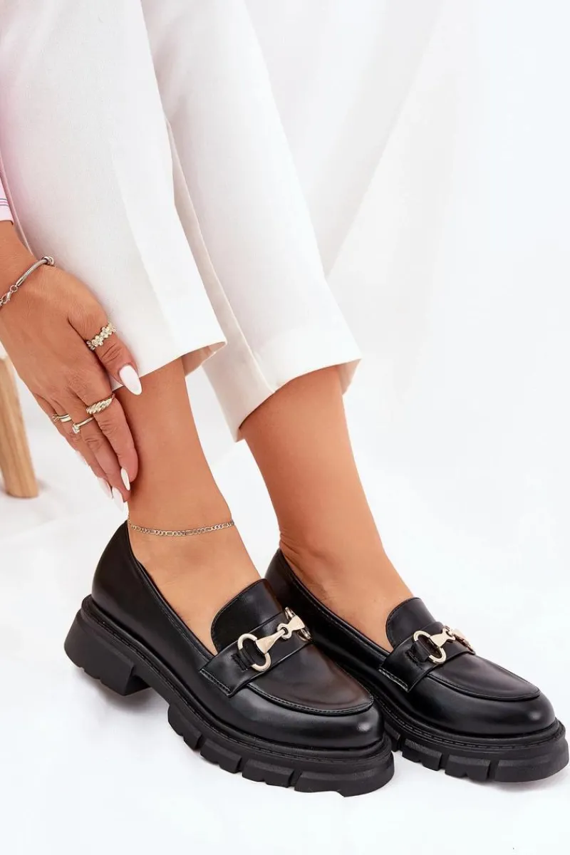 Online Damskie Mokasyny Ze Złotym Detalem Eko Skórzane Czarne Gemitha Damskie Mokasyny Płaskie|Mokasyny Damskie Skórzane