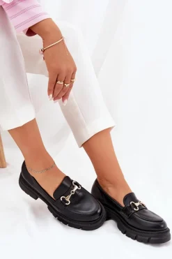 Online Damskie Mokasyny Ze Złotym Detalem Eko Skórzane Czarne Gemitha Damskie Mokasyny Płaskie|Mokasyny Damskie Skórzane