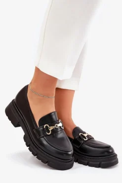 Online Damskie Mokasyny Ze Złotym Detalem Eko Skórzane Czarne Gemitha Damskie Mokasyny Płaskie|Mokasyny Damskie Skórzane
