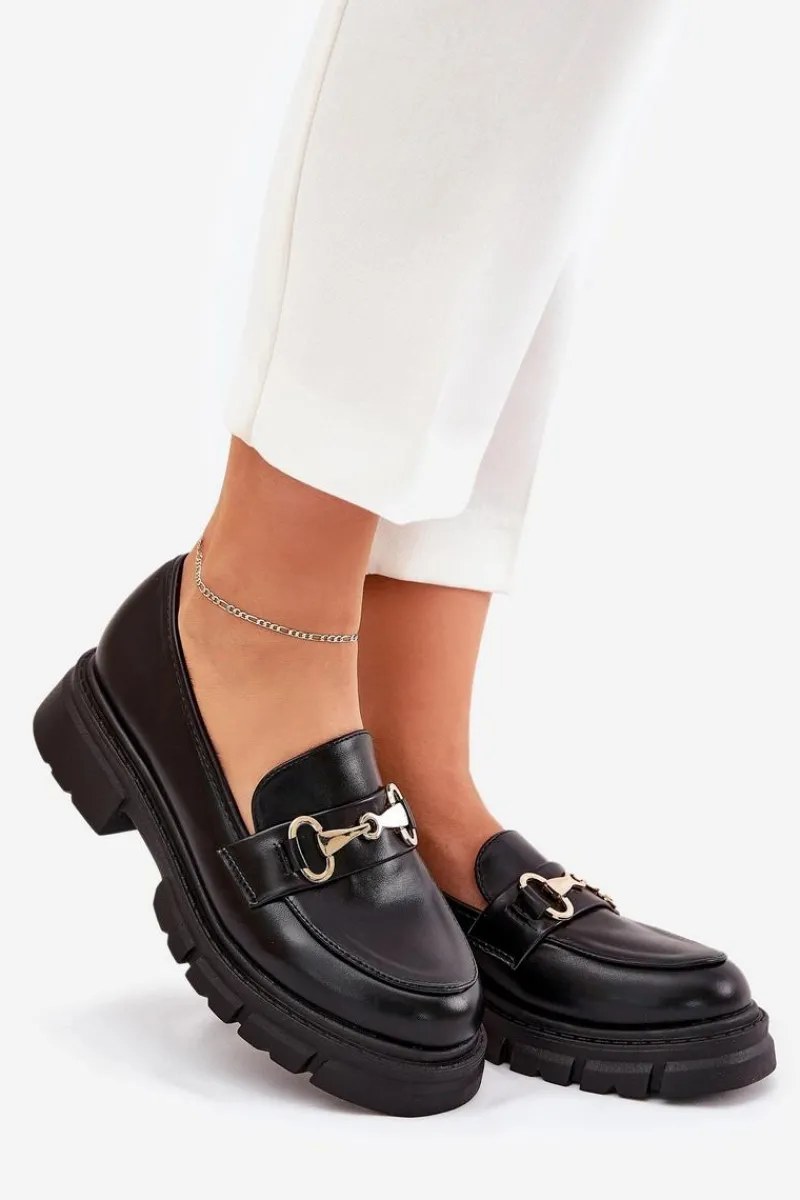 Online Damskie Mokasyny Ze Złotym Detalem Eko Skórzane Czarne Gemitha Damskie Mokasyny Płaskie|Mokasyny Damskie Skórzane