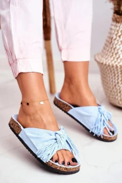 Damskie Niebieskie Klapki Na Korku Frędzle Marina Damskie Klapki Korkowe|Klapki Damskie Klasyczne