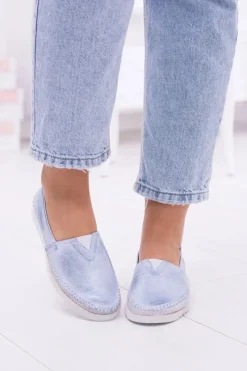 Best Boto Damskie Niebieskie Skórzane Slip On Frela