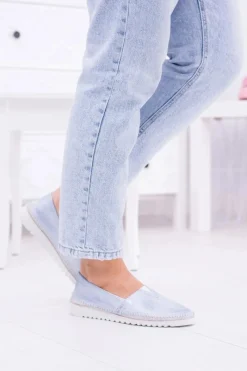 Best Boto Damskie Niebieskie Skórzane Slip On Frela
