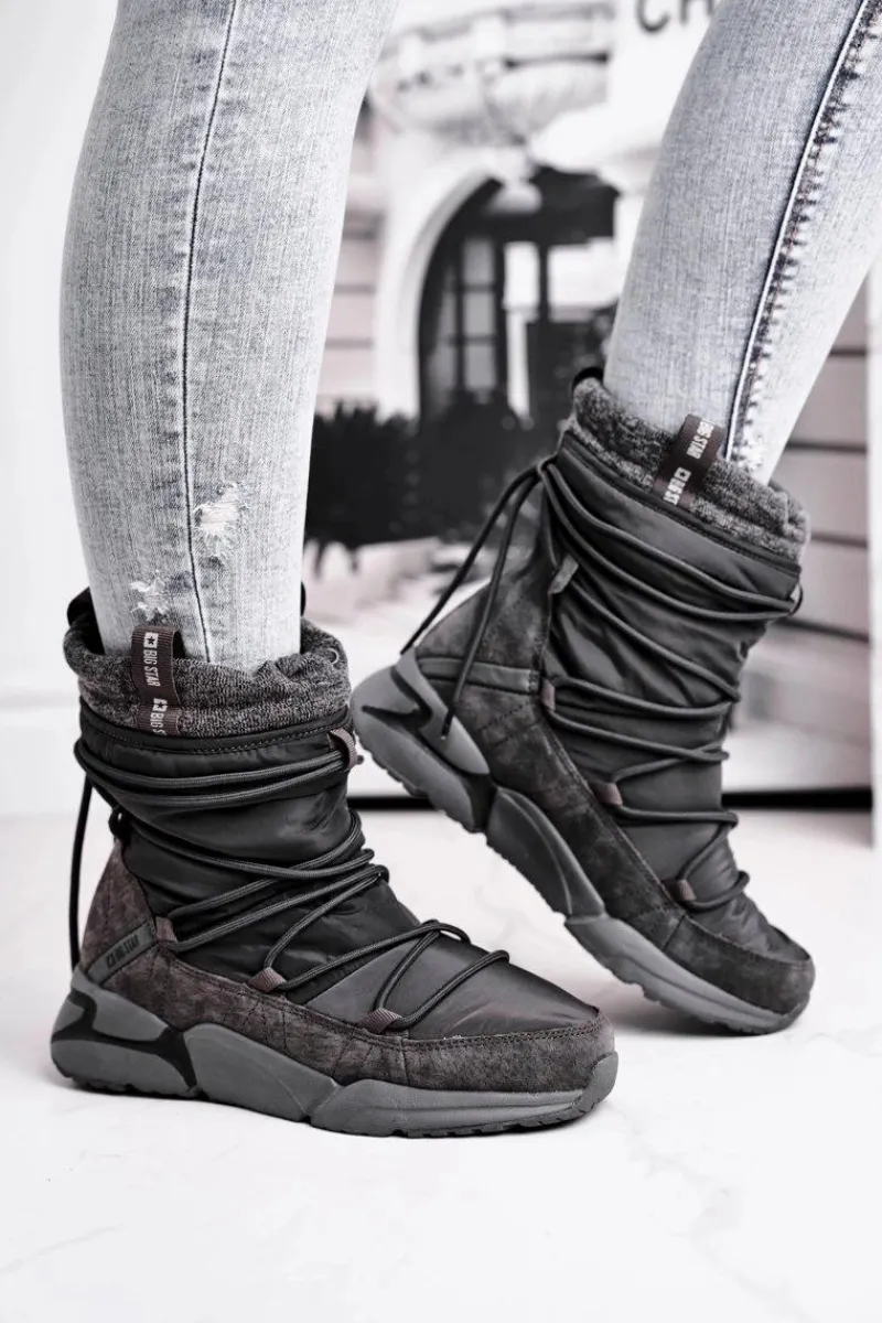 Sale Damskie Śniegowce Big Star Szare GG274629 Damskie Śniegowce Damskie