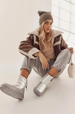 Sale Big Star Shoes Damskie Śniegowce Big Star II274118 Srebrne Srebrny