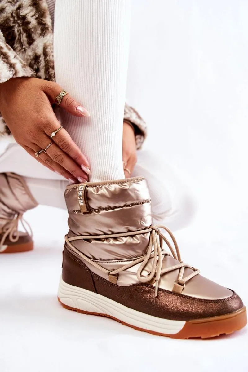 Śniegowce Damskie>Big Star Shoes Damskie Śniegowce Memory Foam Big Star KK274276 Złoto-Brązowe