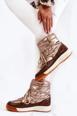 Śniegowce Damskie>Big Star Shoes Damskie Śniegowce Memory Foam Big Star KK274276 Złoto-Brązowe