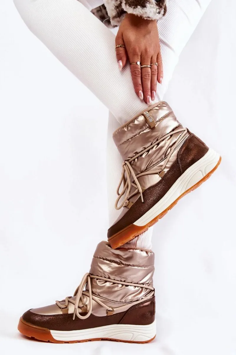 Śniegowce Damskie>Big Star Shoes Damskie Śniegowce Memory Foam Big Star KK274276 Złoto-Brązowe