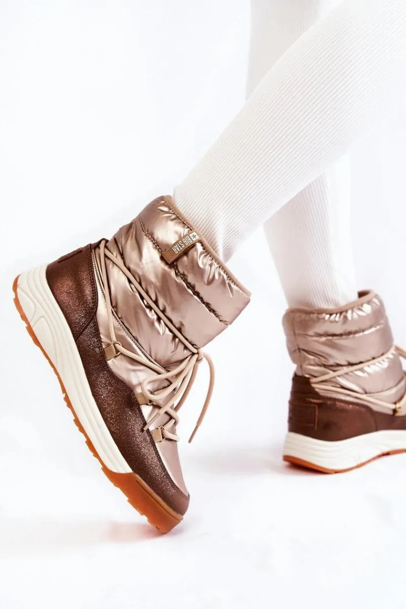 Śniegowce Damskie>Big Star Shoes Damskie Śniegowce Memory Foam Big Star KK274276 Złoto-Brązowe