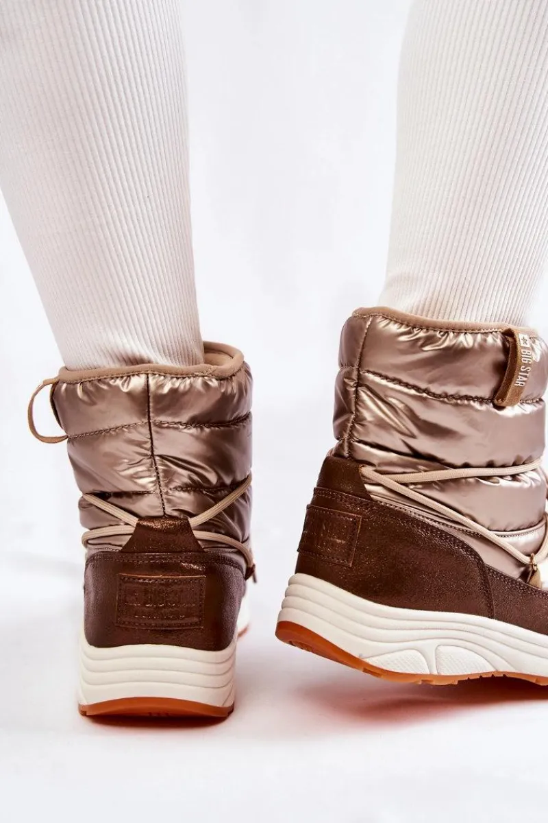 Śniegowce Damskie>Big Star Shoes Damskie Śniegowce Memory Foam Big Star KK274276 Złoto-Brązowe