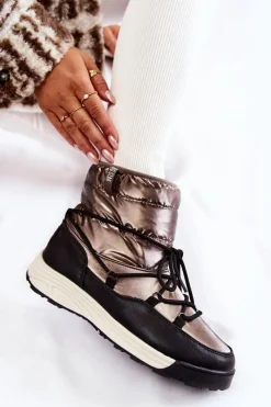 Sale Big Star Shoes Damskie Śniegowce Memory Foam Big Star KK274275 Srebrno-Czarne