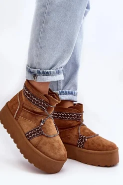 Śniegowce Damskie>Boto Damskie Śniegowce Na Grubej Podeszwie Z Wiązaniem Camel Milson