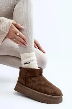 Boto Damskie Śniegowce Na Grubej Podeszwie Ciemnozielone Caliksa Zielony