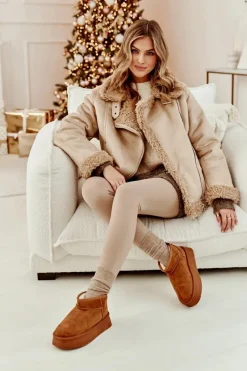 Clearance Boto Damskie Śniegowce Na Grubej Podeszwie Camel Caliksa