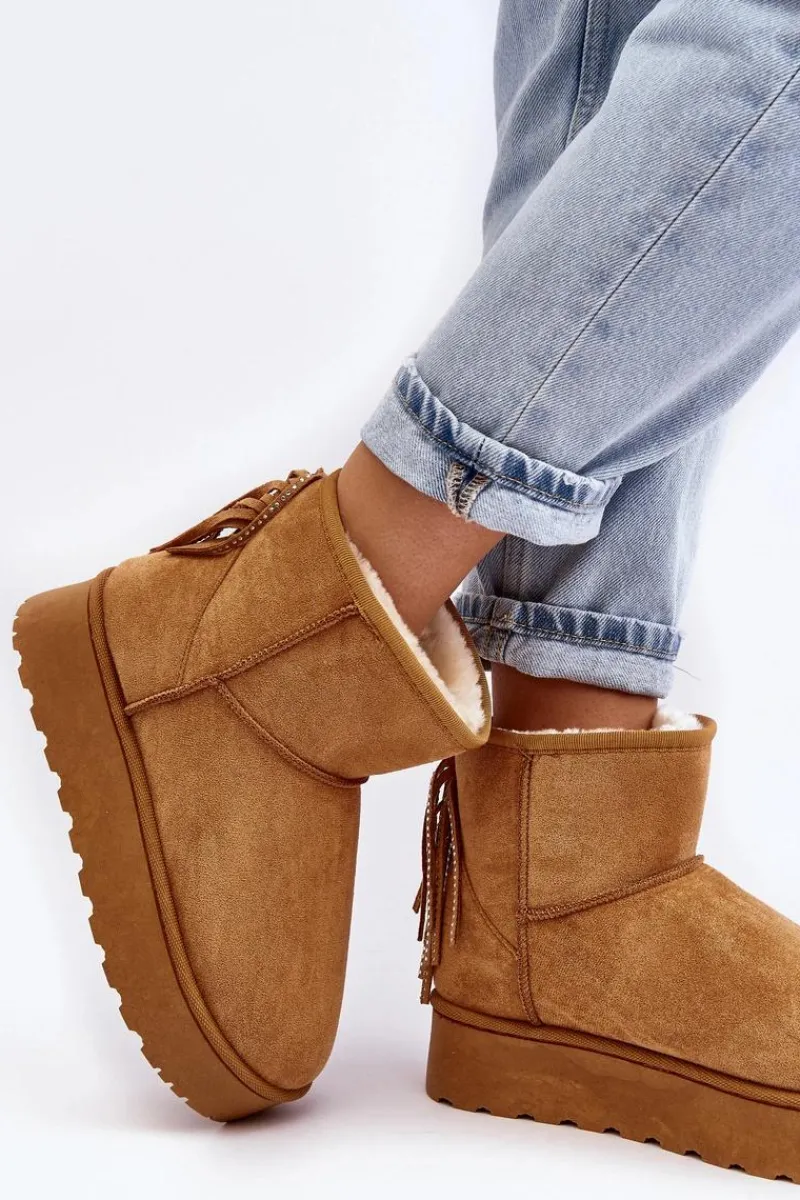 Śniegowce Damskie>Boto Damskie Śniegowce Na Masywnej Platformie Z Frędzlami Camel Lirico