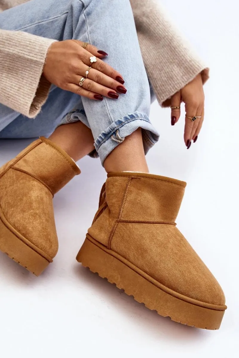 Śniegowce Damskie>Boto Damskie Śniegowce Na Masywnej Platformie Z Frędzlami Camel Lirico