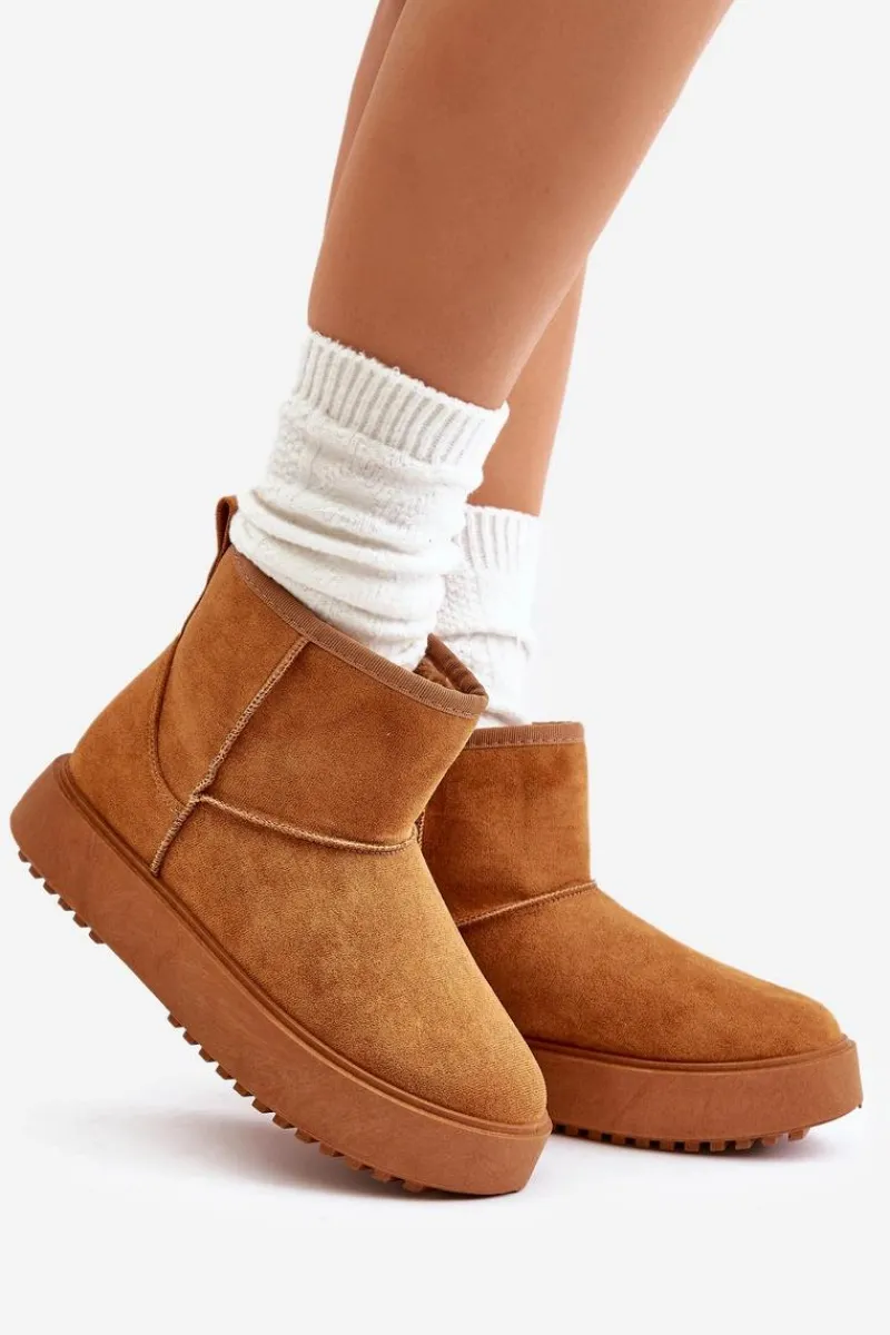 Śniegowce Damskie>Evento Damskie Śniegowce Na Platformie Z Eko Zamszu Camel Atteria