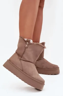 Śniegowce Damskie>Boto Damskie Śniegowce Na Platformie Z Futerkiem Ciemnobeżowe Evelira Beżowy