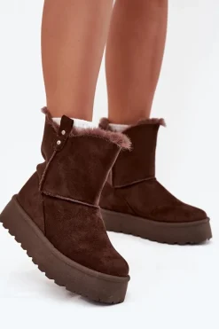 Śniegowce Damskie>Boto Damskie Śniegowce Na Platformie Z Futerkiem Czekoladowe Evelira Brązowy