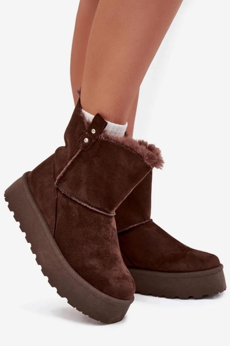 Śniegowce Damskie>Boto Damskie Śniegowce Na Platformie Z Futerkiem Czekoladowe Evelira Brązowy