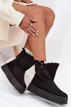 Clearance Boto Damskie Śniegowce Na Platformie Z Futerkiem Czarne Evelira Czarny