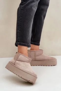 Śniegowce Damskie>Boto Damskie Śniegowce Na Platformie Beżowe Ninala