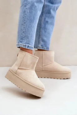 Śniegowce Damskie>Boto Damskie Śniegowce Na Platformie Jasnobeżowe Leanara