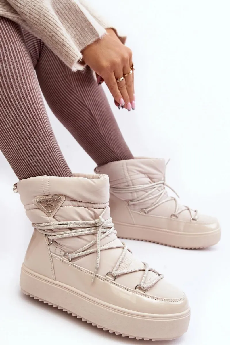 Sale Damskie Śniegowce Na Platformie Z Wiązaniem Beżowe Fleure Damskie Śniegowce Damskie