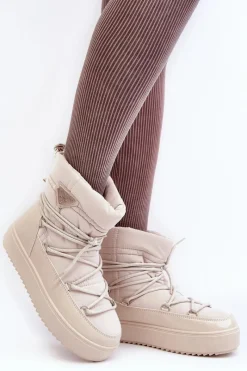 Sale Damskie Śniegowce Na Platformie Z Wiązaniem Beżowe Fleure Damskie Śniegowce Damskie