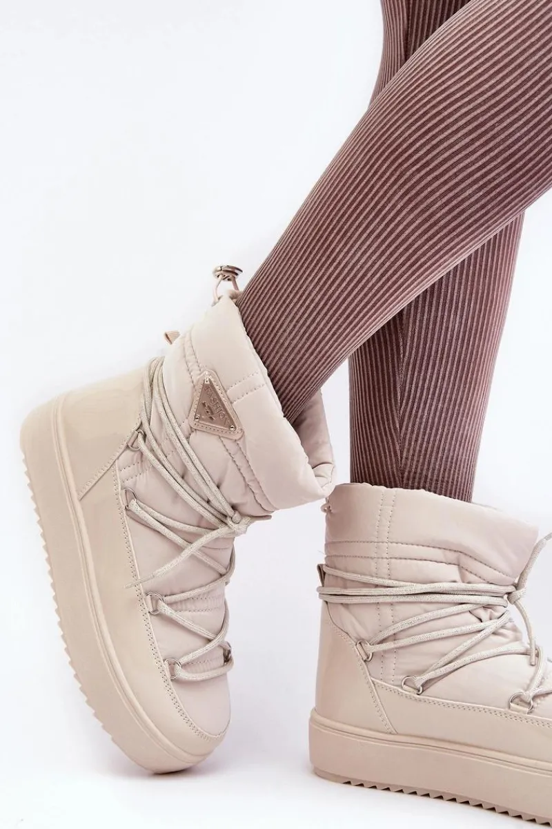 Sale Damskie Śniegowce Na Platformie Z Wiązaniem Beżowe Fleure Damskie Śniegowce Damskie