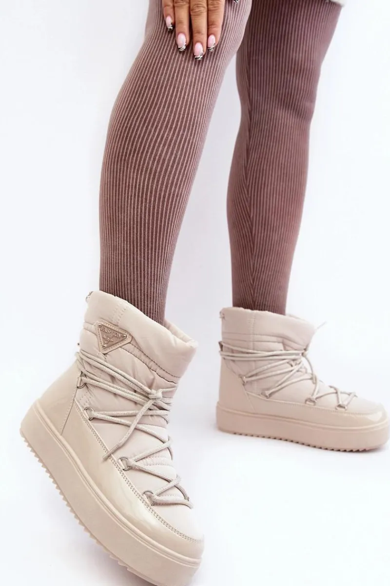 Sale Damskie Śniegowce Na Platformie Z Wiązaniem Beżowe Fleure Damskie Śniegowce Damskie