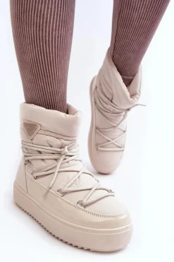 Sale Damskie Śniegowce Na Platformie Z Wiązaniem Beżowe Fleure Damskie Śniegowce Damskie