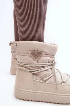 Sale Damskie Śniegowce Na Platformie Z Wiązaniem Beżowe Fleure Damskie Śniegowce Damskie