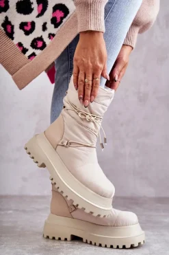 Sale Damskie Śniegowce Na Platformie Beżowe Lilou Damskie Śniegowce Damskie