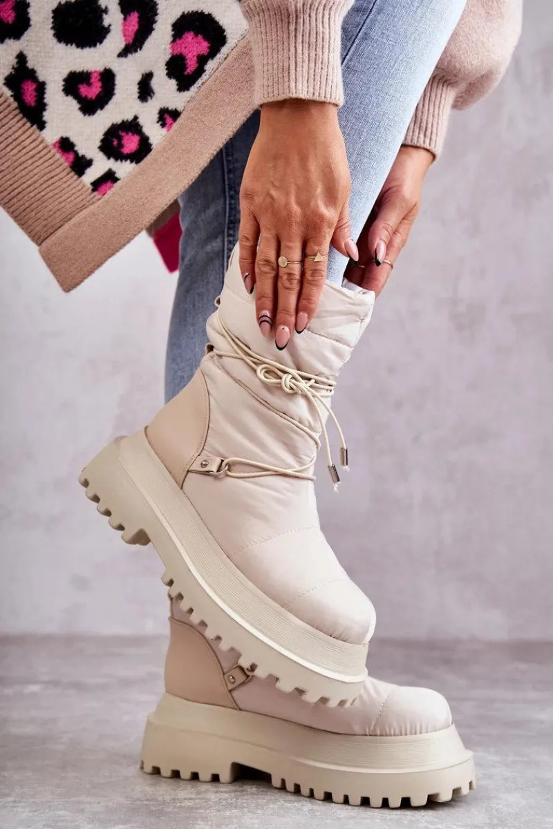 Sale Damskie Śniegowce Na Platformie Beżowe Lilou Damskie Śniegowce Damskie