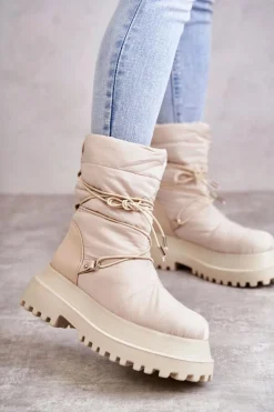 Sale Damskie Śniegowce Na Platformie Beżowe Lilou Damskie Śniegowce Damskie