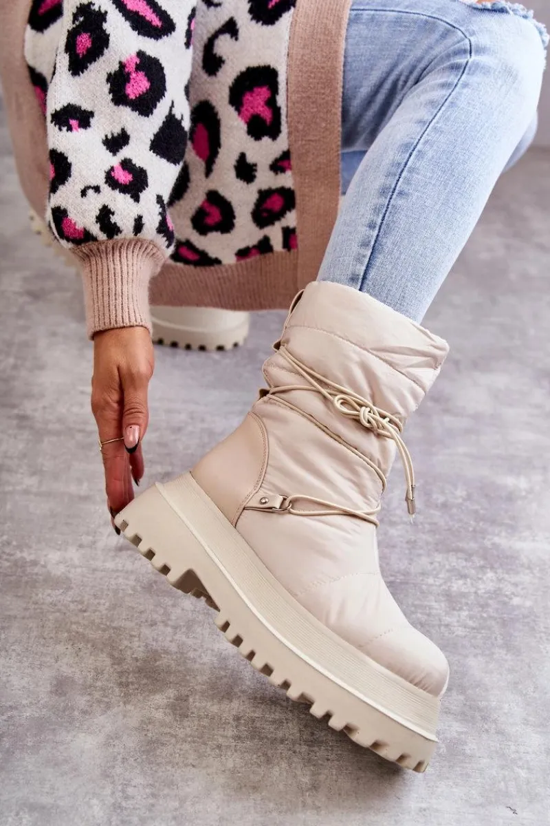 Sale Damskie Śniegowce Na Platformie Beżowe Lilou Damskie Śniegowce Damskie